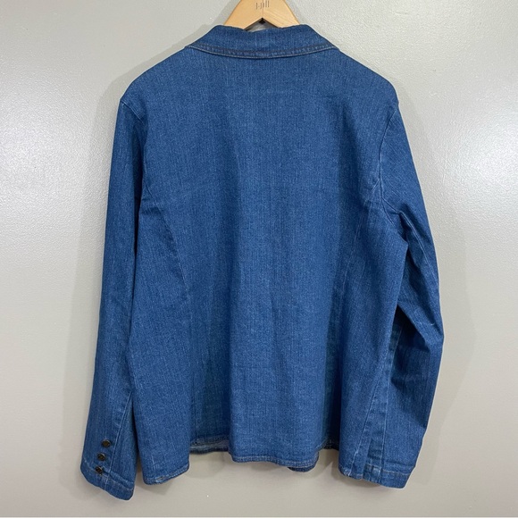 Susan Graver Jacket Womens Large Floral Beaded Embroidered Denim Blazer Stretch - Picture 6 of 12